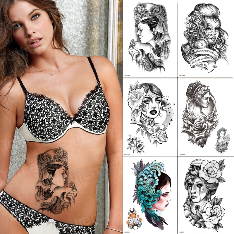 Временные татуировки-наклейки эскизов тату девушка уход за кожей лица розы узор