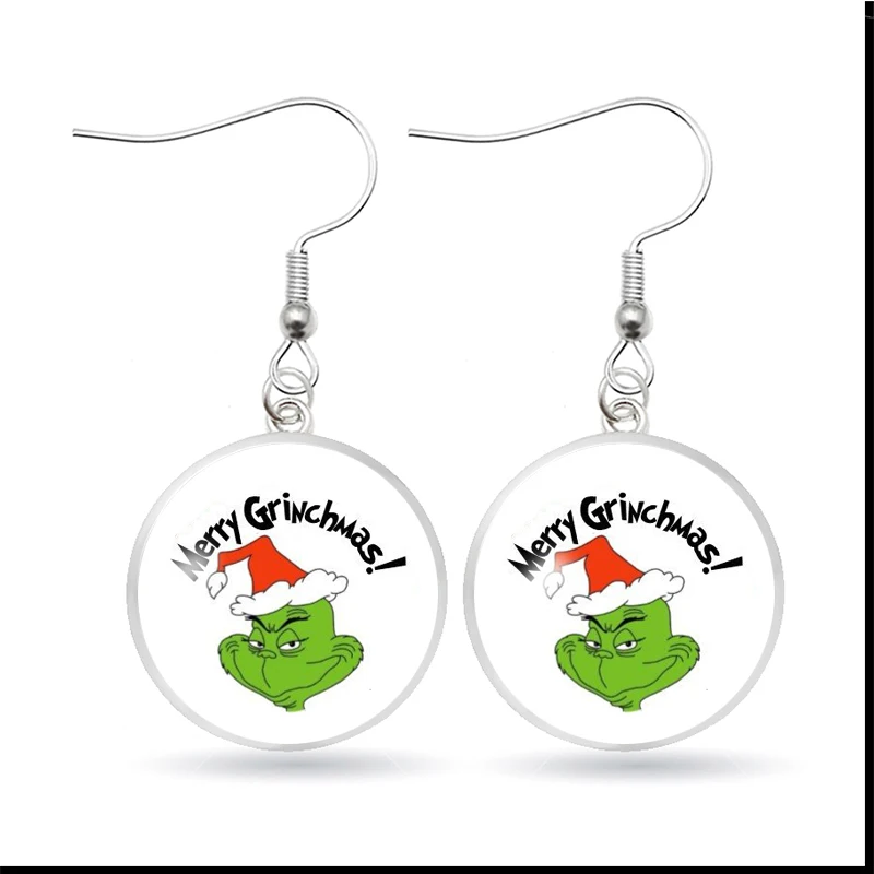 Серьги гвоздики из стекла с рождественским принтом в виде кабошона для женщин и