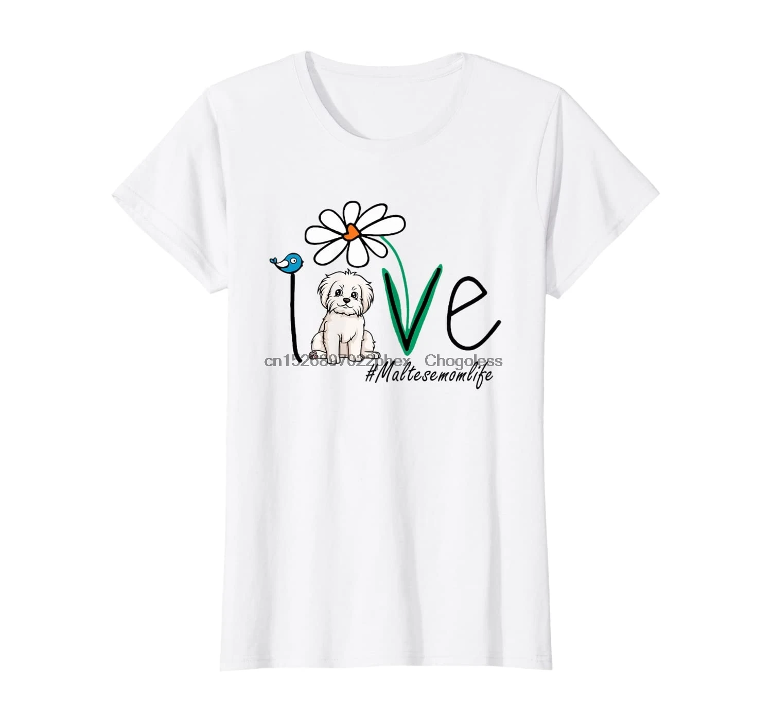 

Womens Cute Love Maltese Dog Mom Life Gifts Daisy Flower T-Shirt 015087
