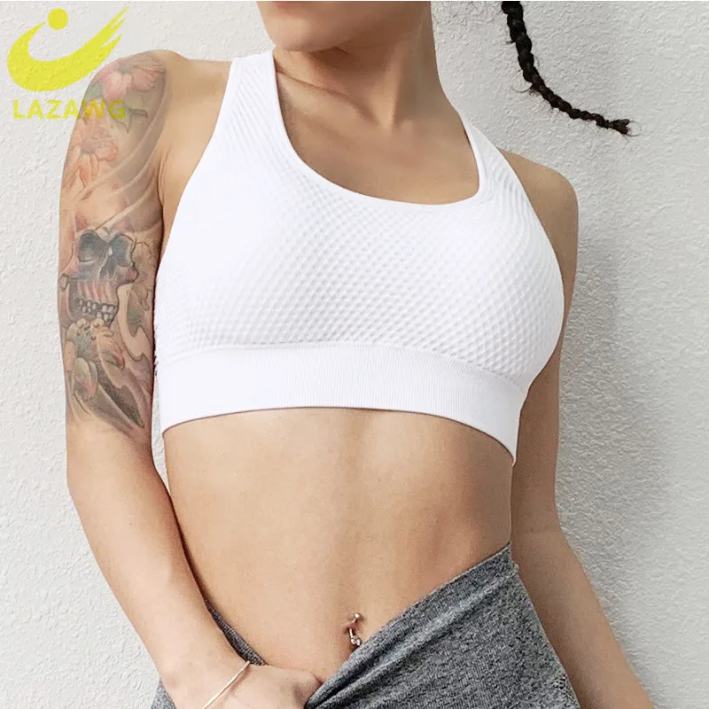 

LAZAWG Women Sportswear Vest Fitness Gym Yoga Brassiere High Impact Sports Bras Push Up Crop Fashion Workout Training Top Shirt