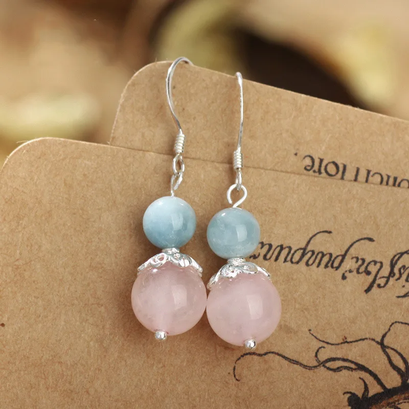 Женские серьги с натуральным кристаллом серебро 925 пробы серебряный ушной крючок