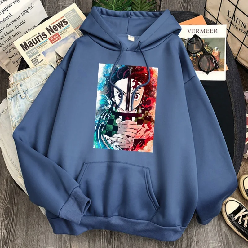 

Demônio slayer harajuku hoodies homem japão impressão dos desenhos animados solto camisolas casuais com capuz outono moda lã ro.