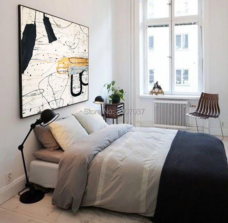 100% ручная роспись современная живопись на холсте черная линия абстрактная