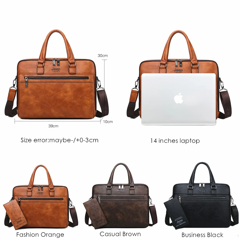 JEEP BULUO Brand New Style Shoulder Travel Bag For Man  High Quality  Men Business Briefcase Bags For 14 inch laptop A4 File