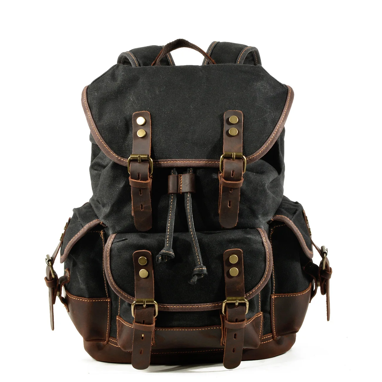 

Outdoor Backpack Leisure Student School Bag Large Capacity Travel Backpack Canvas Stitching Leather Mountaineering Bag