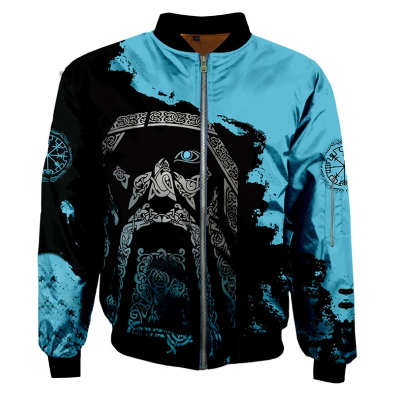 

Winter USA Size Vikings Raven Odin Armor Tattoo Bomber Jacket Outdoor Zipper 3D Full Printing Flight Jacket Thick Coat