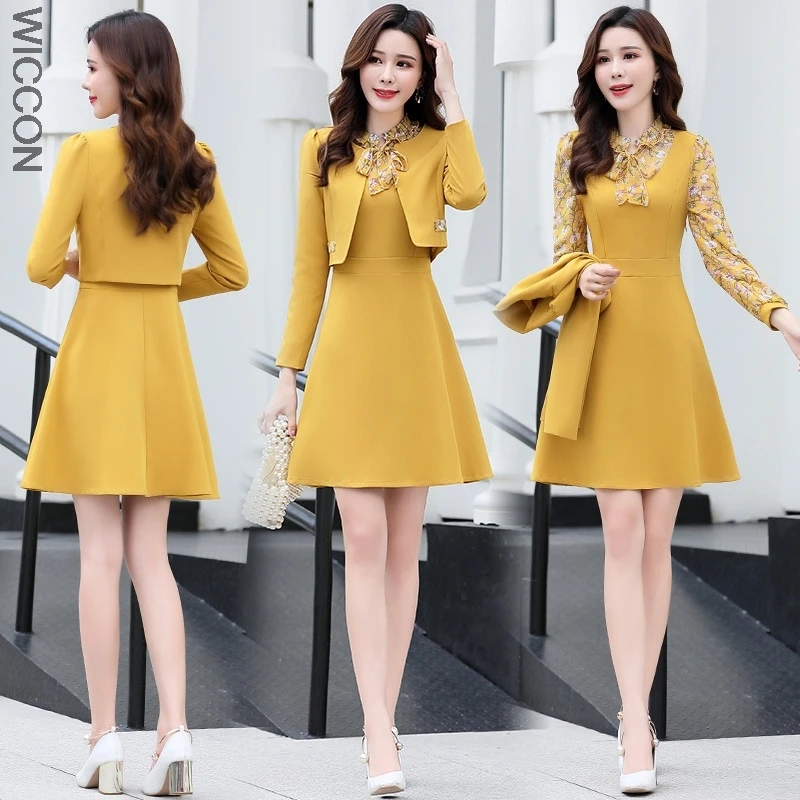 

Женский костюм-двойка, Офисная деловая одежда, короткий Блейзер, элегантное платье на осень и зиму размера плюс XXXL