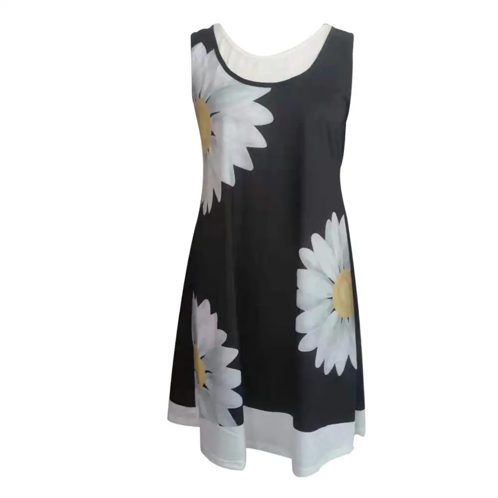 

Women''s Summer Dress Floral Print Sleeveless Casual U Neck Knee-length Loose Dress A Line Fake Two-piece Daily Dress