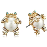 925 silver earring vintage frog stud earrings elegant rhinestone crystal pearl animal earring for women extraordinary jewelry