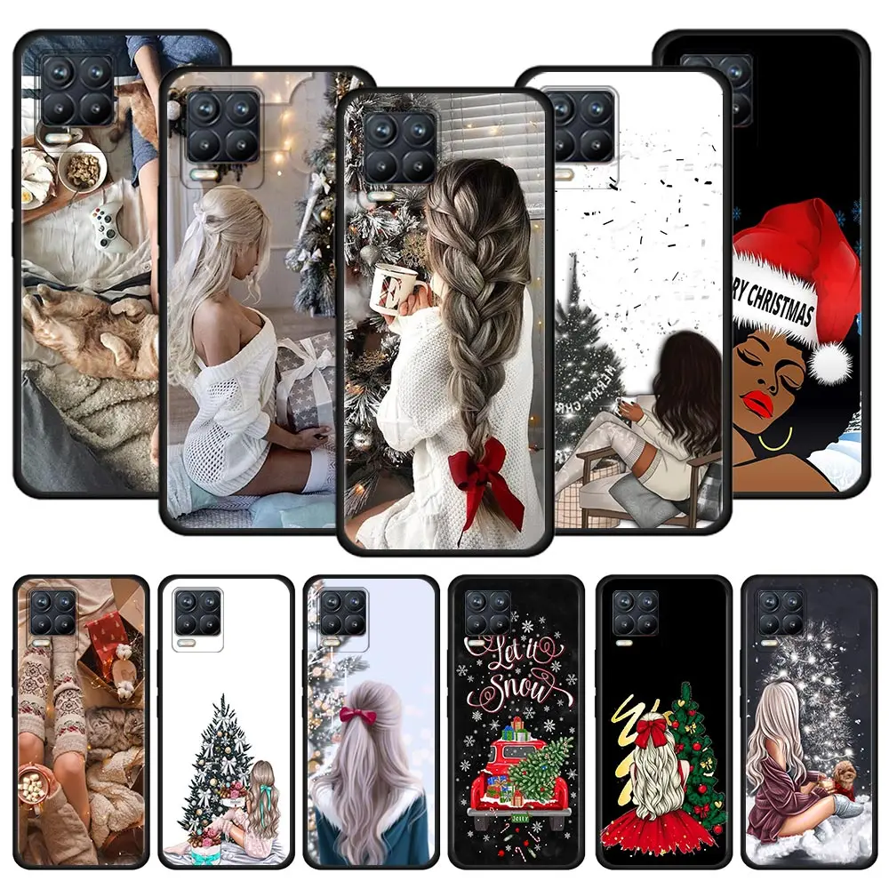 

Black Case For Realme 8 C21 5 6 7 Pro C3 XT GT Master Explorer 7i X50 C11 C21Y C20A X7 Cover Caso Fashion Girl Merry Christmas