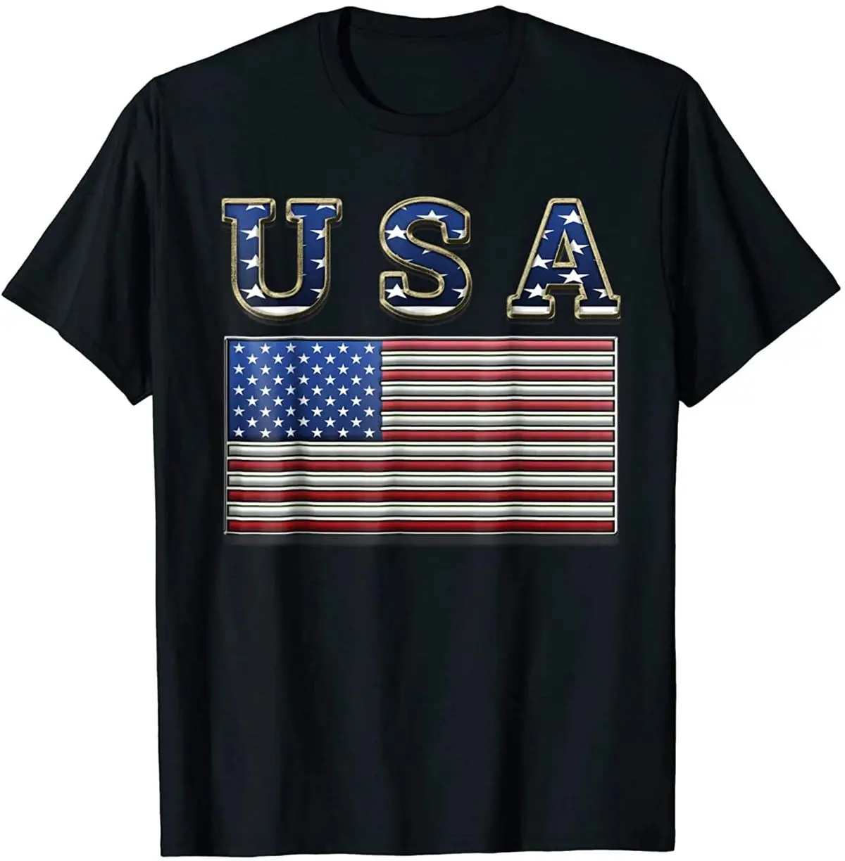 

USA American Flag United States US Black T-Shirt Cotton Size S-2XL