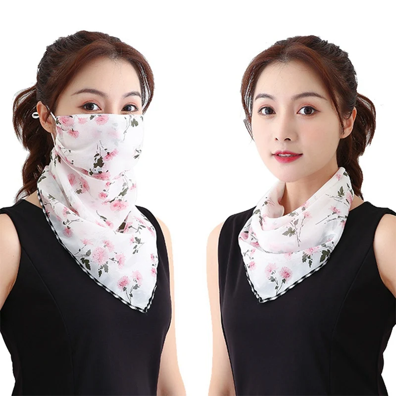 

Print Temperament neck breathable Cooling Neck Gaiter new summer chiffon thin veil sunscreen multi-function scarf for women