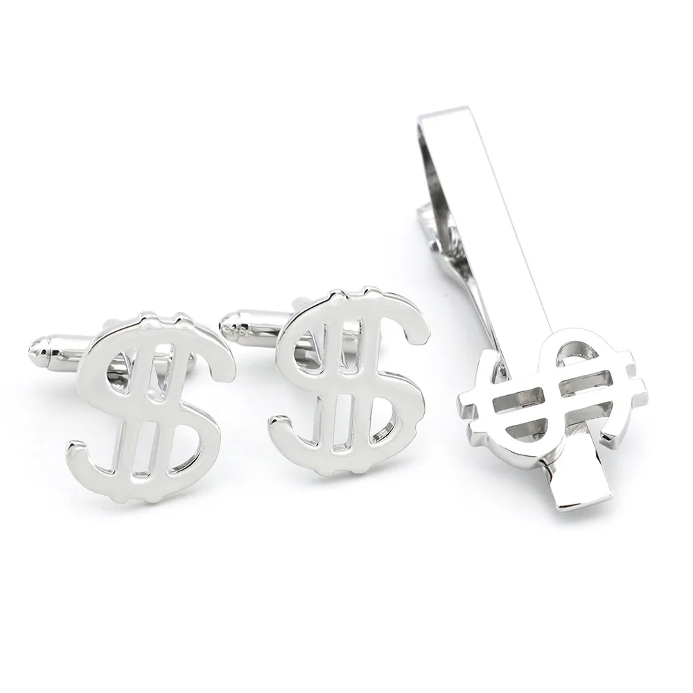 Золотые серебряные запонки в виде доллара набор зажимов для галстука мужские