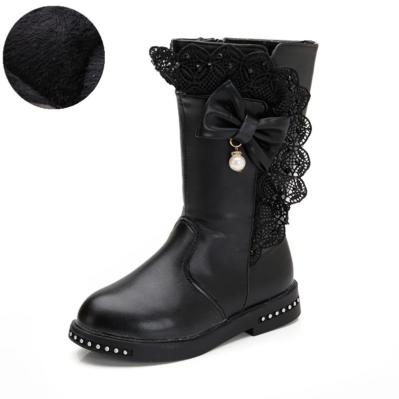 

Girls Boots Autumn and Winter 2019 New Korean Children's Bow Plus Velvet Boots Shoes for School Girl