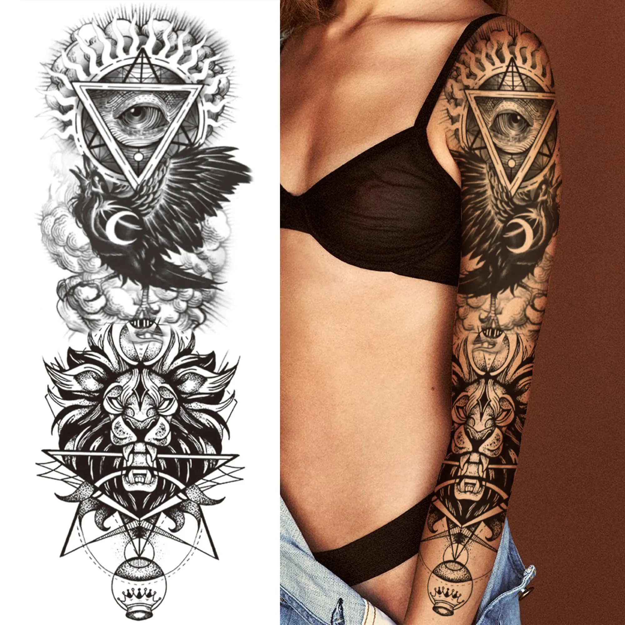 Временные татуировки с длинными рукавами для мужчин и женщин треугольные