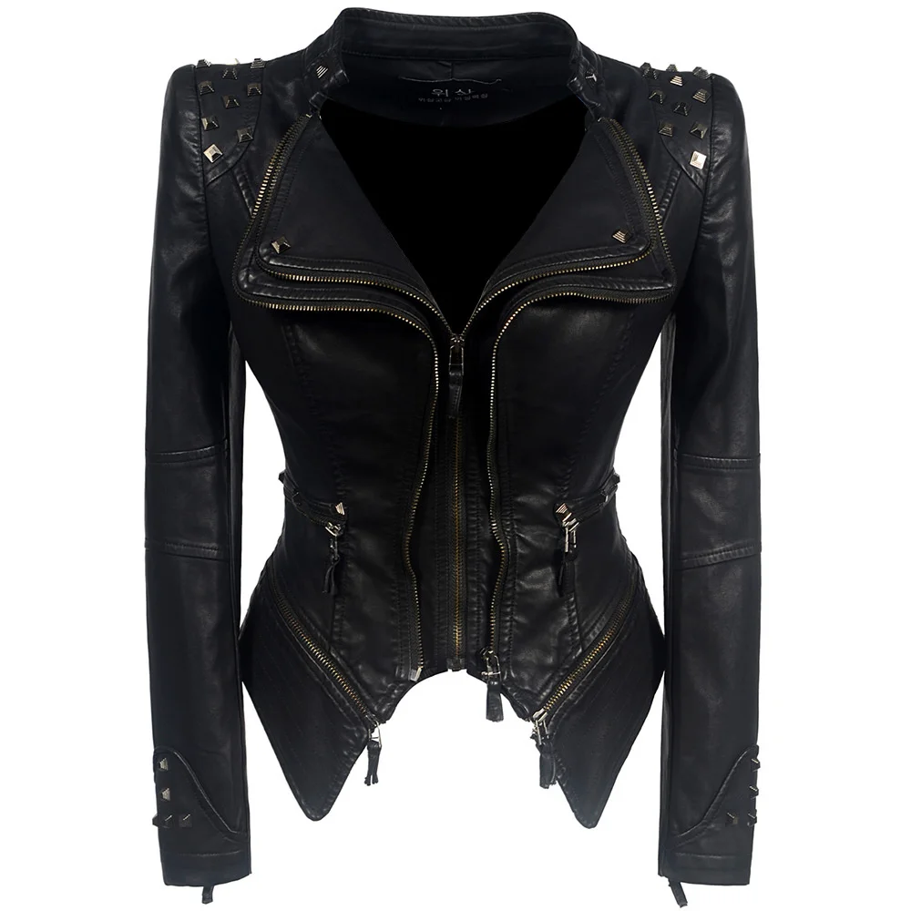 2020 PU leather zipper stitching fashion leather jacket short leather jacket enlarge