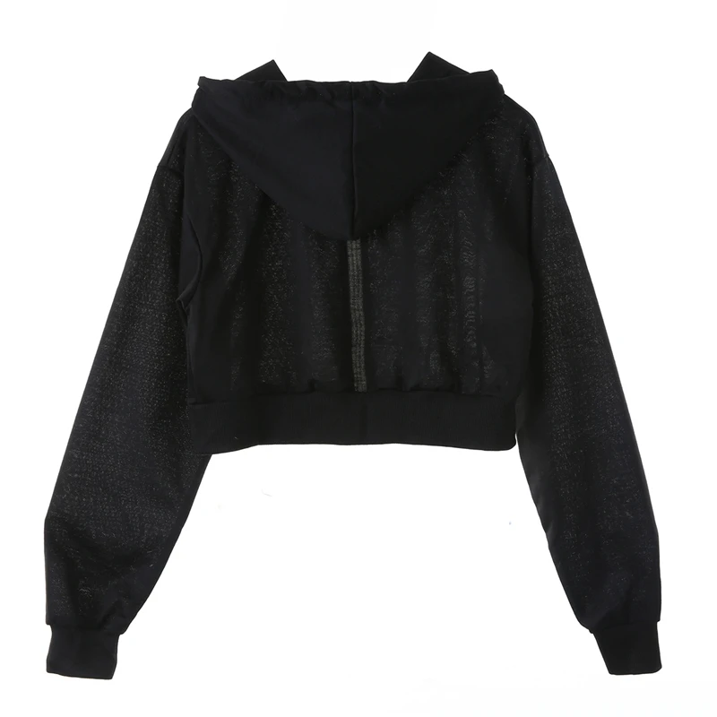 Женский укороченный топ на молнии с капюшоном Женская толстовка длинным рукавом