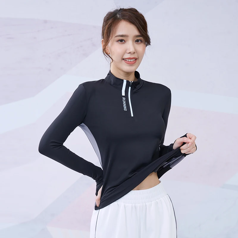

Vansydical Sportswear Woman Jerseys Zipper Long Sleeves Gym Tracksuit Women's Sports Top Shirt Yoga T-Shirt With Finger Buckle
