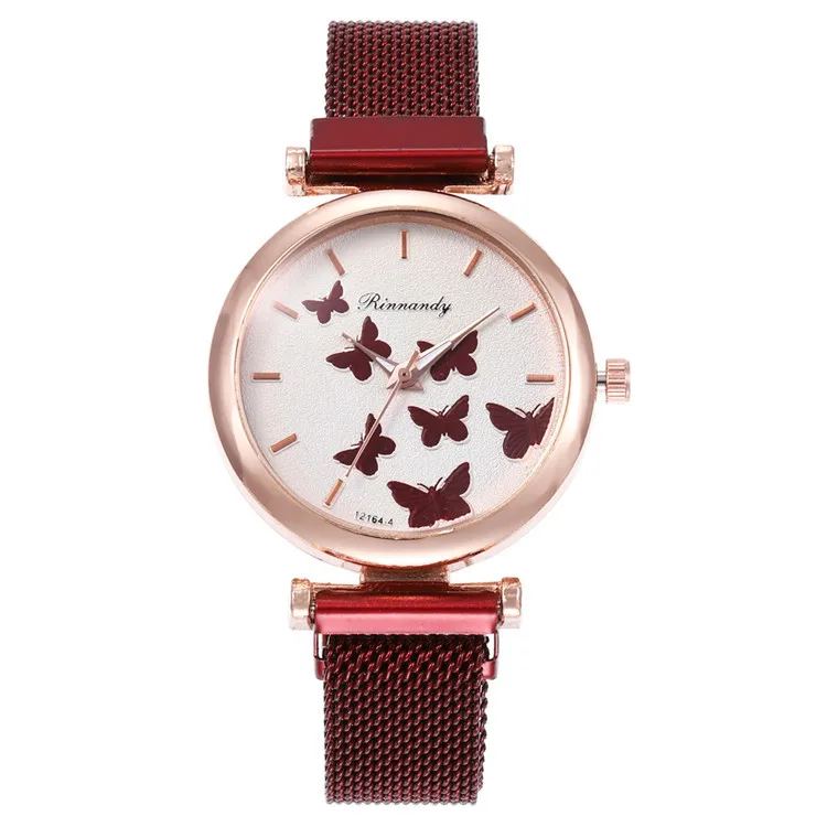 Часы наручные женские кварцевые аналоговые со стразами с браслетом-бабочкой |