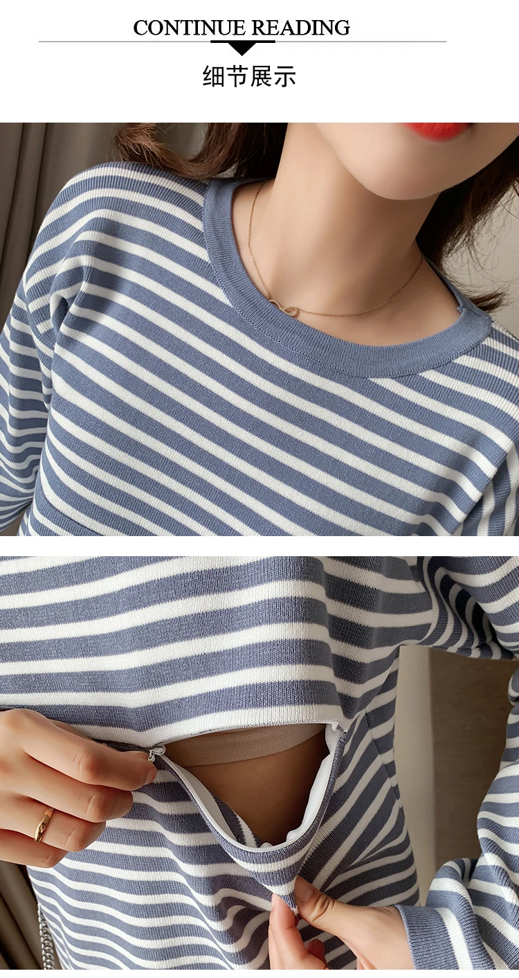 Осенний Модный комплект одежды для кормящих мам полосатая хлопковая футболка