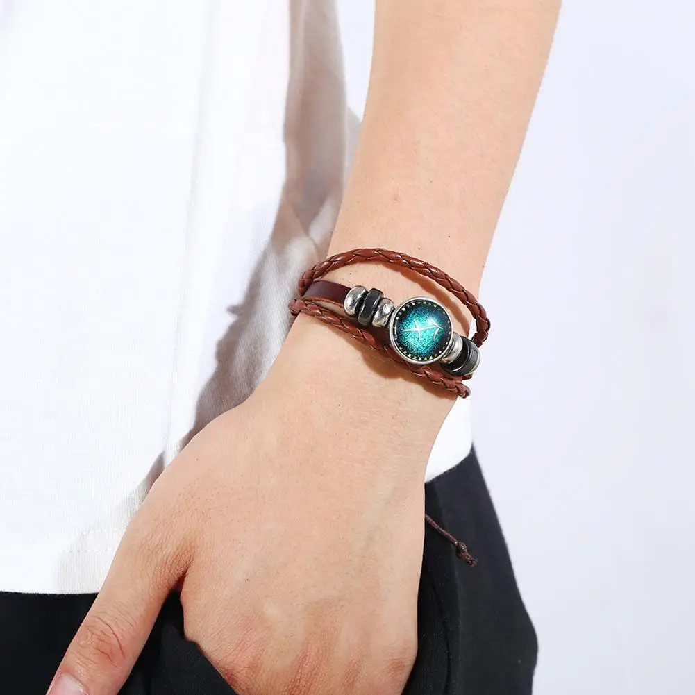 12 браслеты с созвездием светящийся кожаный браслет подвеской зодиакальный