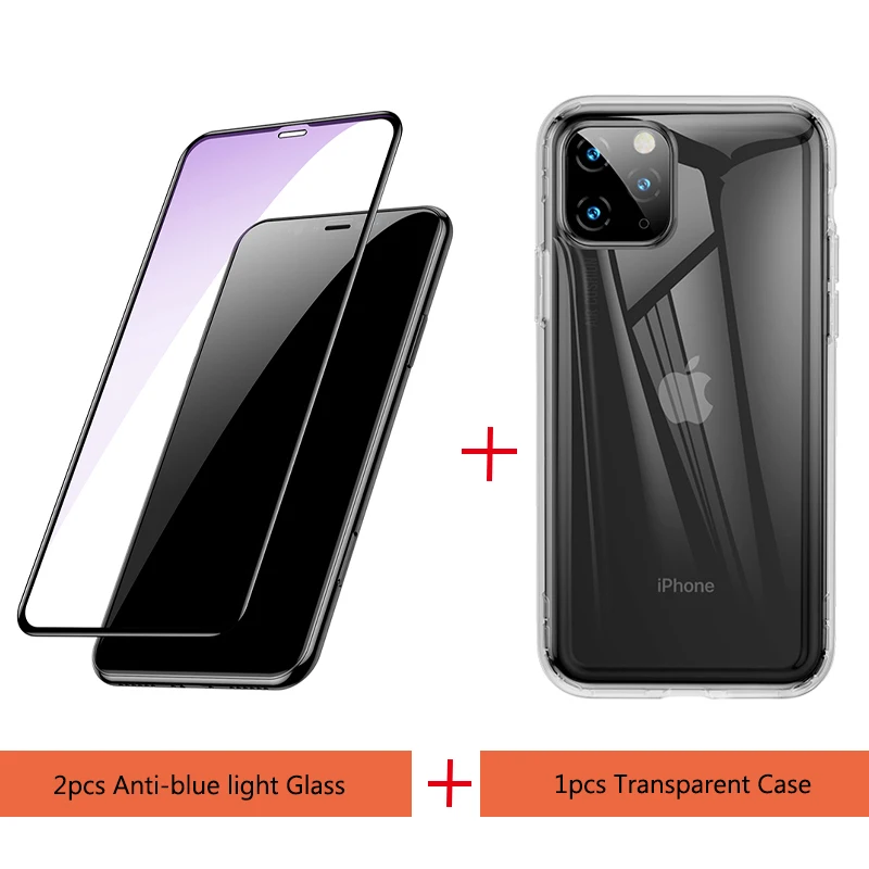 Baseus 0,3 мм Полное покрытие экрана протектор для iPhone 11 Pro Max Защитная пленка Закаленное стекло для iPhone 11 Pro Max 2 шт - Цвет: Transparent case