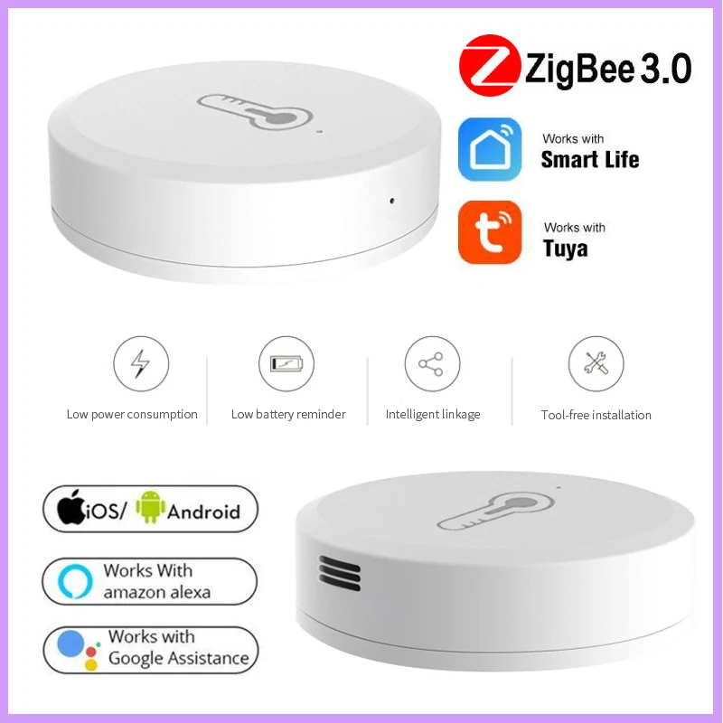 

Смарт-датчик температуры и влажности Tuya/SmartLife App ZigBee работает с Zigbee Hub через Alexa Google Home