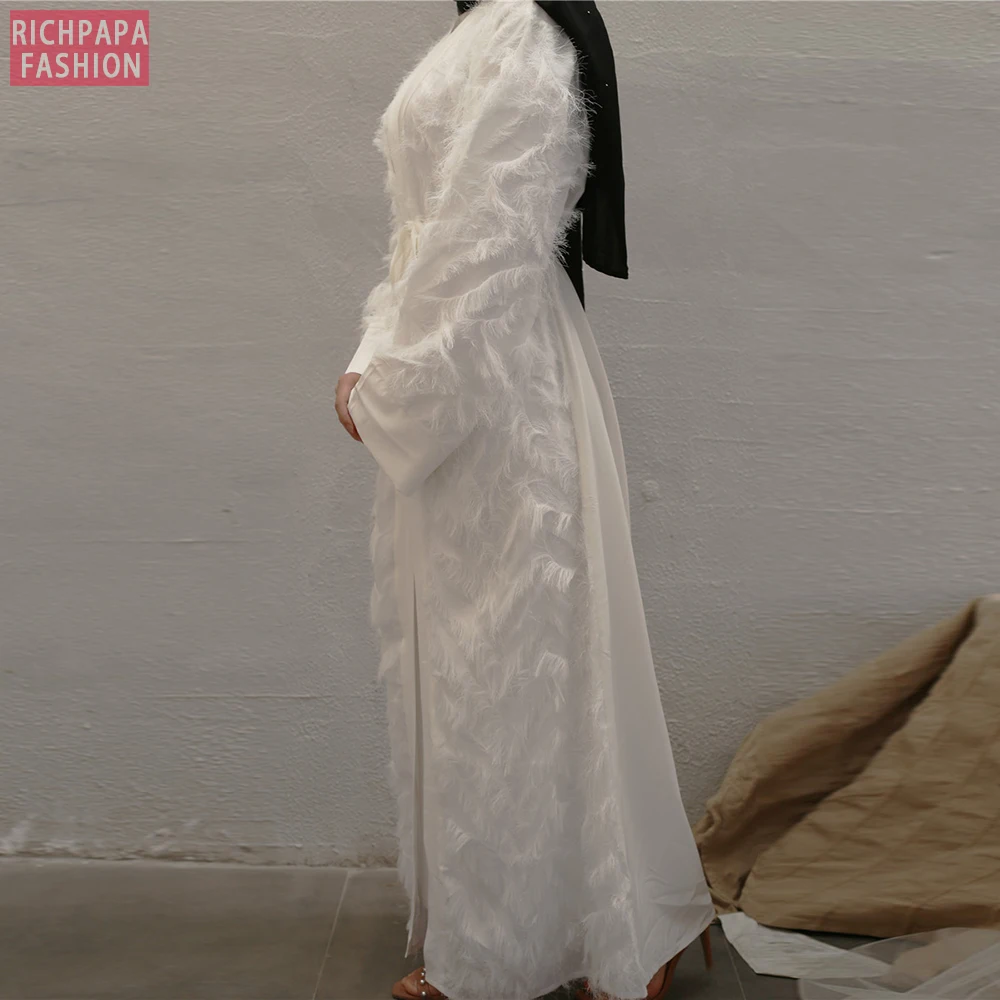 Eid Мубарак белый Абая кимоно кардиган турецкий мусульманский хиджаб платье для