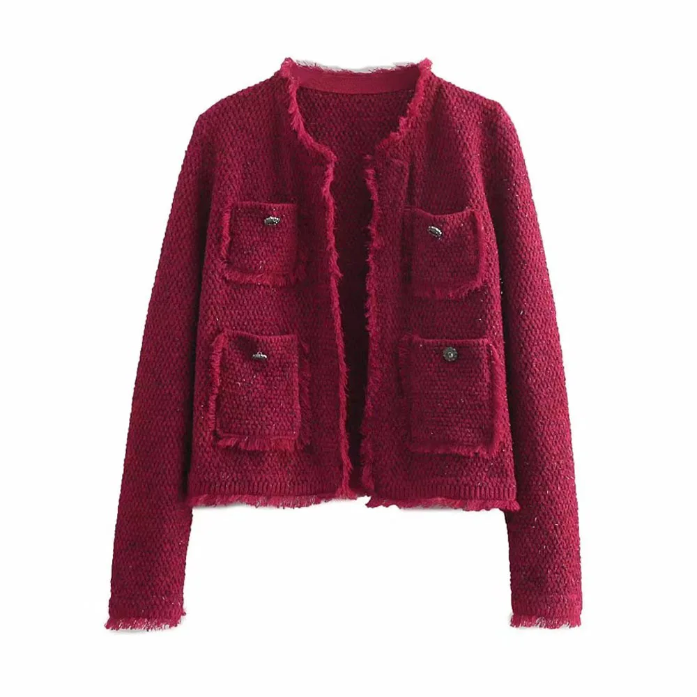 

Женская демисезонная короткая куртка Za с круглым вырезом и карманами, модная повседневная Универсальная Женская шикарная верхняя одежда, н...