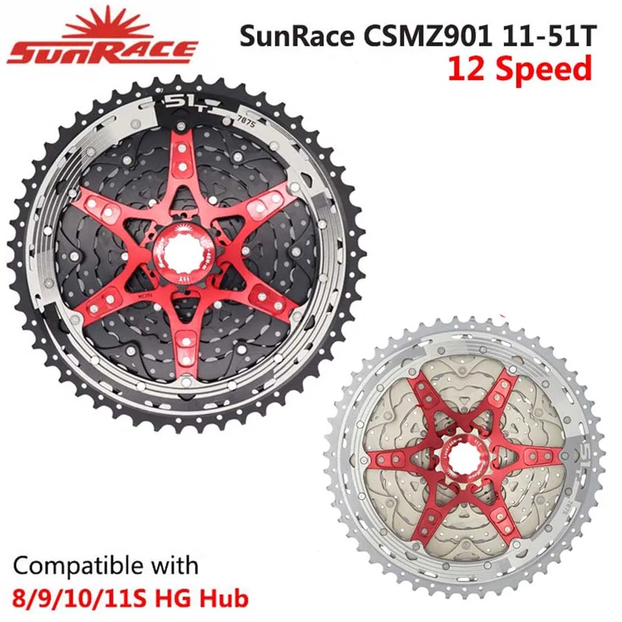SunRace New CSMZ901 freewheel 12 Speed 11-51T Mountain Bike cassette MTB Flywheel 12S Sprocket Compatible Shimano SRAM