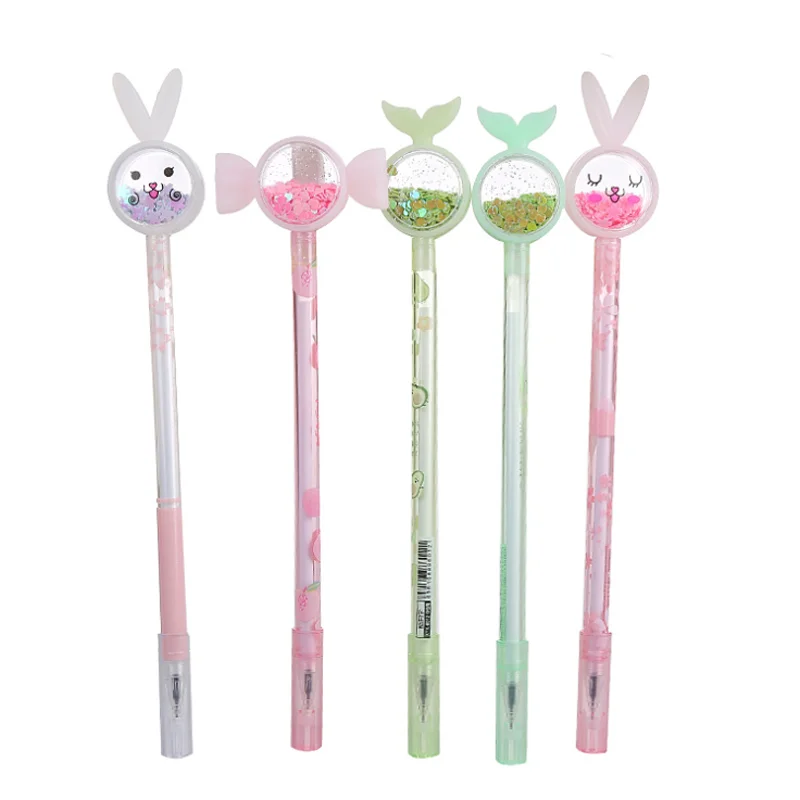 

2pc Kawaii Bunny Ear Sequins Gel Pen Cute Stationery Creative Writing Black Signature Markers Ballpoint Office School Supplies