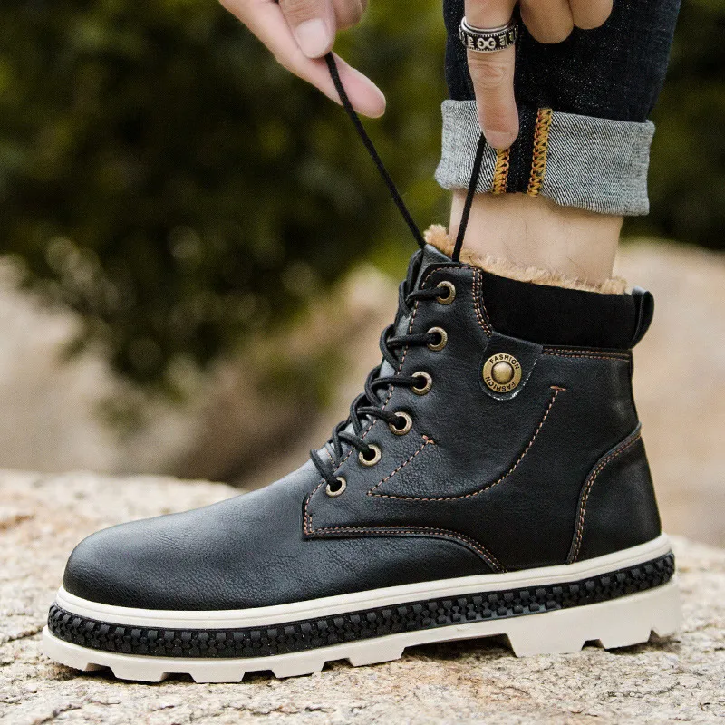 Мужские ботинки 2020 года модные зимние из искусственной кожи Мужская бархатная