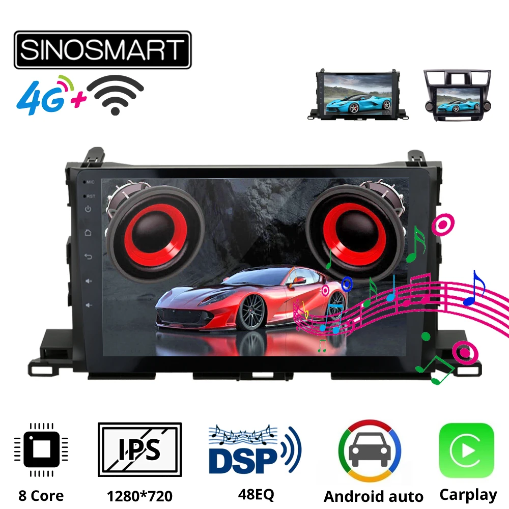Sinosmart Автомобильный GPS навигатор радио для Toyota Highlander 2009 2019 2.5D IPS/QLED экран 8 ядер DSP