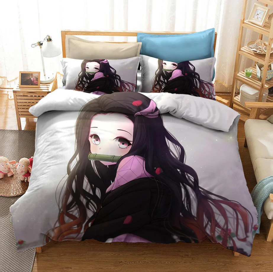 

Anime Demon Slayer 3D Print Cartoon Comforter Kids Bedding Set Luxury Duvet Cover Pillowcase Home Textile Queen King Full Size