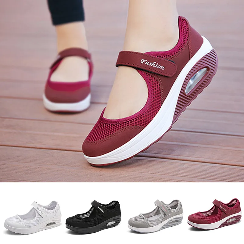

Breathable Women's Mesh Wedges Shoes Solid Outdoor Casual Tenis shoes For Woman Non Slip Mother Walking Sneakers Plus Size 43