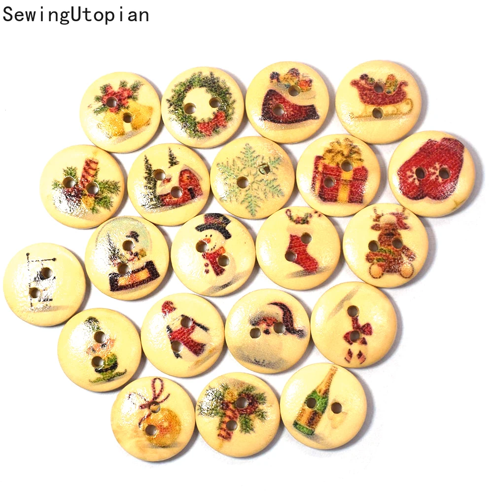 

15MM Christmas Cartoon Series Wood Buttons for Sewing Scrapbooking Clothing Headwear Handmade Crafts Home Decor Accessories DIY