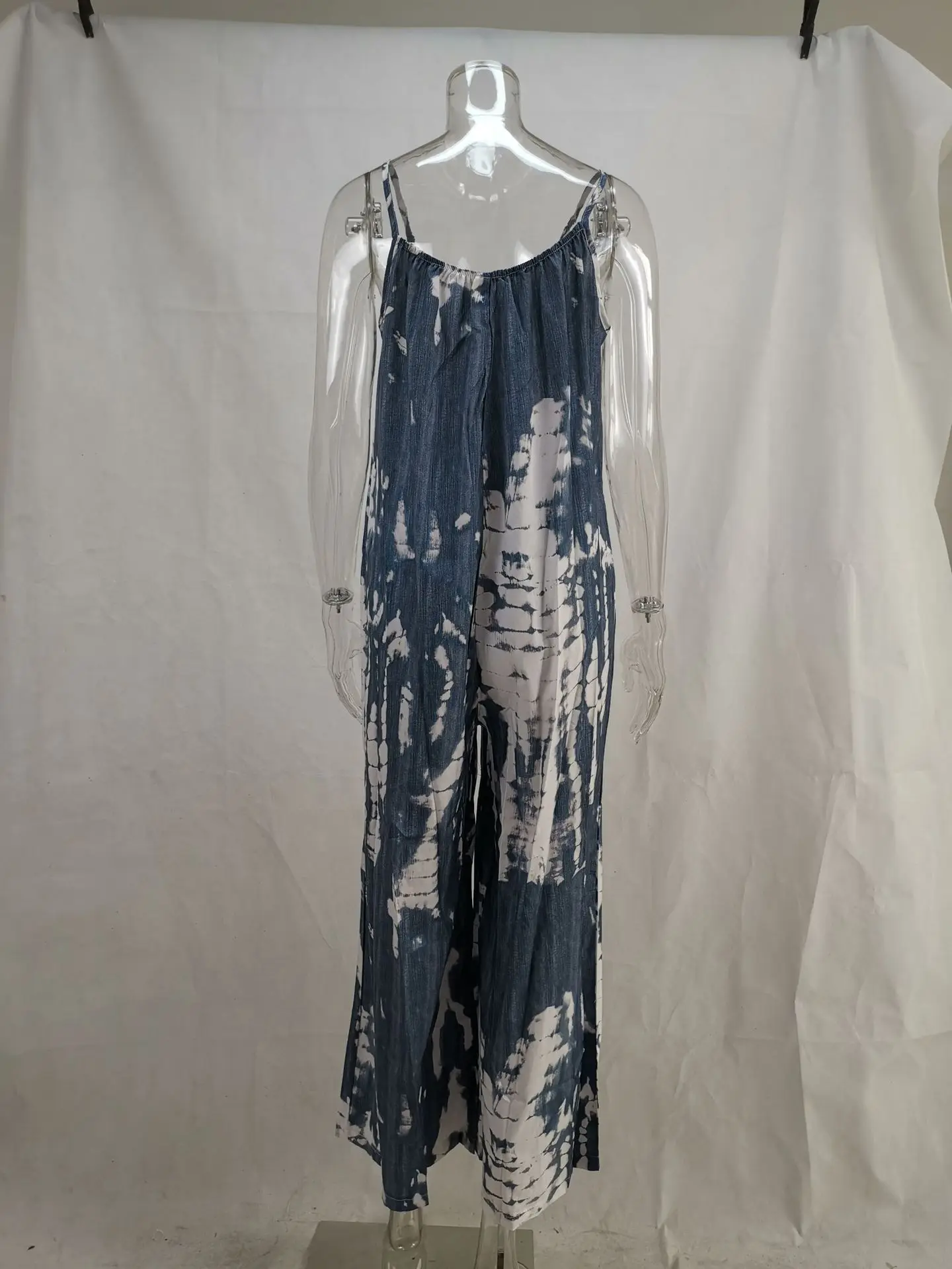 

2021 summer new women's fashion tie-dye printing casual suspenders sexy wide-leg ladies jumpsuit