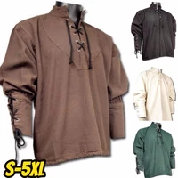 men british loose casual shirt medieval retro knight cosplay costume viking pirate gothic carnival party long sleeve tops