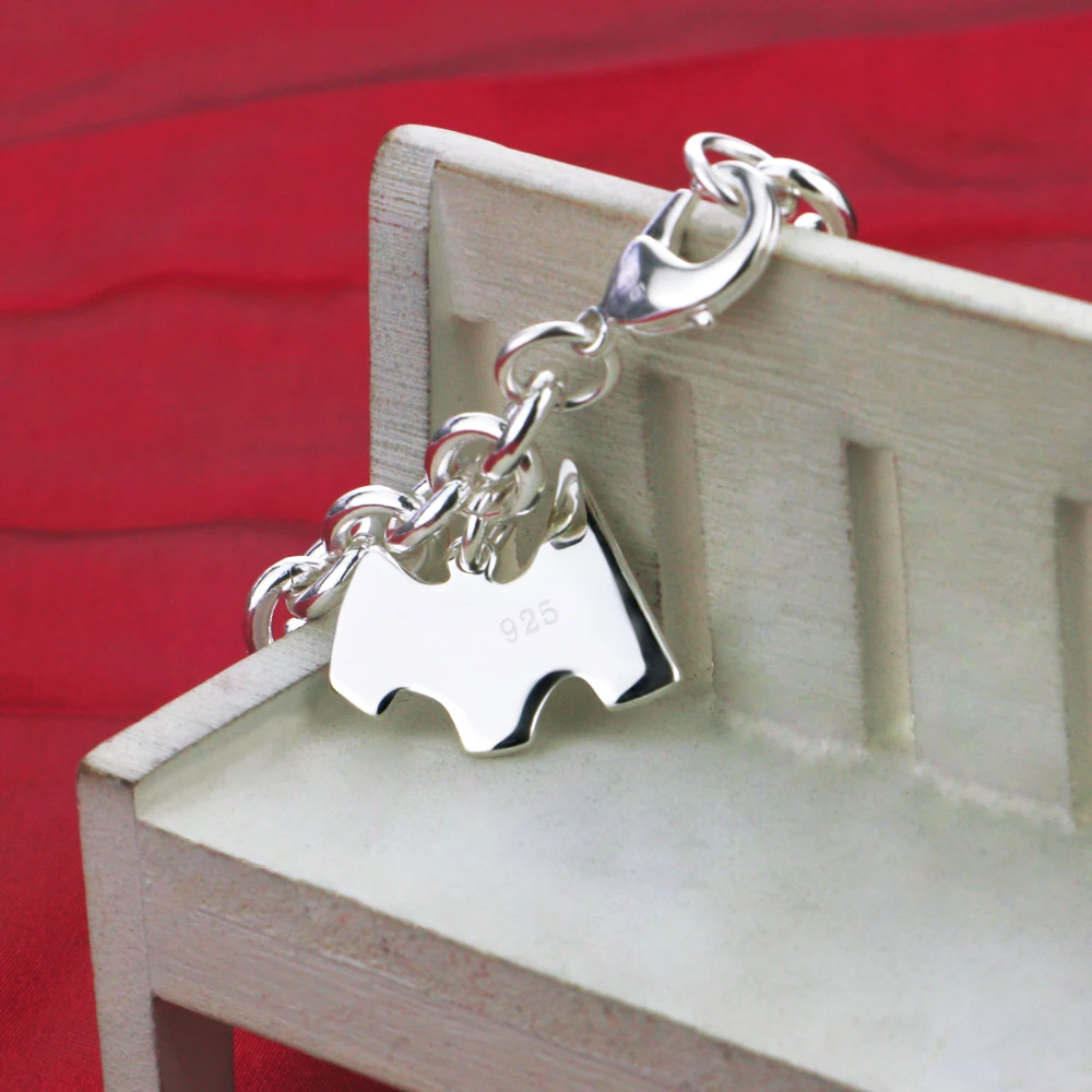 

Minimalist Women's 100% 925 Silver Bracelet Cute Dog Pendant Silver Rolo Chain Charm Bracelet Fine Jewelry Lobster Claw Clasp