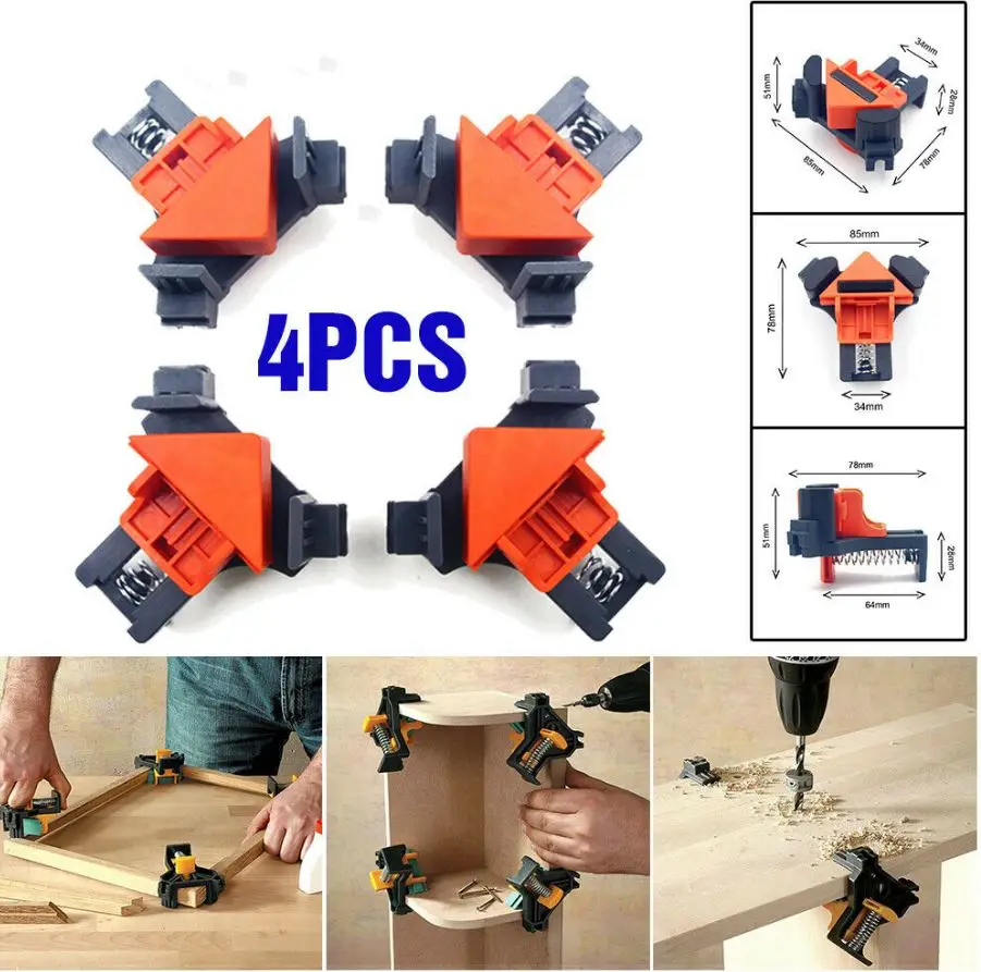 

4Pcs Adjustable Right Angle Clamp 90 Degree Woodworking Clamps Single Handle Spring Loaded Swing Clip Fixer Welding Clamps