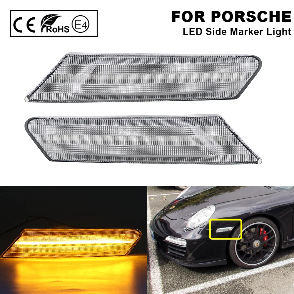 

2Pcs Clear LED Bumper Side Marker Lights Turn Signal Lamp For Porsche 911 Carrera S 4 GTS Targa 4S Turbo GT2 GT3 Boxster Cayman