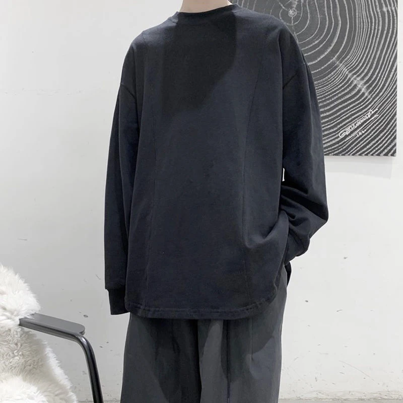 

Autumn Simple Loose Solid Color Oversized T-shirt Loose Style Casual Fashion Street Plain Color Streetwear Hip Hop Pullover Top