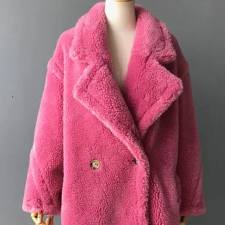 Short Rose MAOMAOFUR натуральная шерсть Teddy Bear пальто Женская Зимняя мода натуральном овечьем меху Меховая куртка женские теплые ботфорты Костюмы; шерстяная Верхняя одежда для детей - Цвет: Short Rose