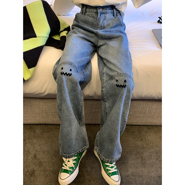 Plus Size Womens High Waist Straight Baggy Fashion Y2K Streetwear Harajuku Vintage Casual Female Wide Leg Jeans Trouser Pants