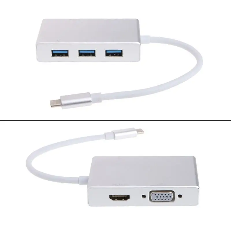 AAAE топ-USB C к HDMI VGA 2K 4K адаптер Тип 3 USB3.0 концентратор портативный конвертер для 2017