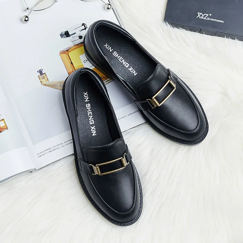 New Women Flat Shoes Round Toe Lace-Up Oxford Shoes Woman Genuine Leather Brogue Women Platform Shoes Women Loafers