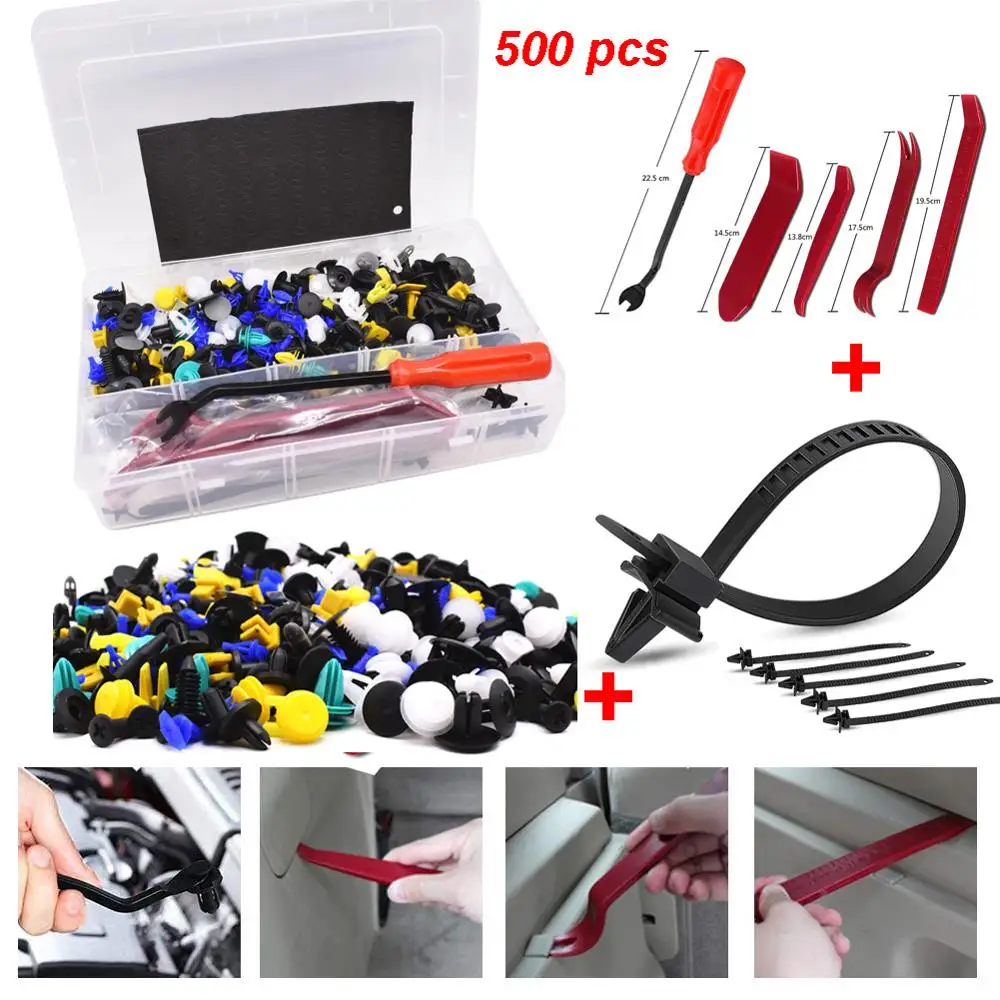 

500Pcs Plastic Car Body Trim Clips Retainer Bumper Rivet Panel Push Mould Fender Trunk Door Fastener Screw Fittings and Tools