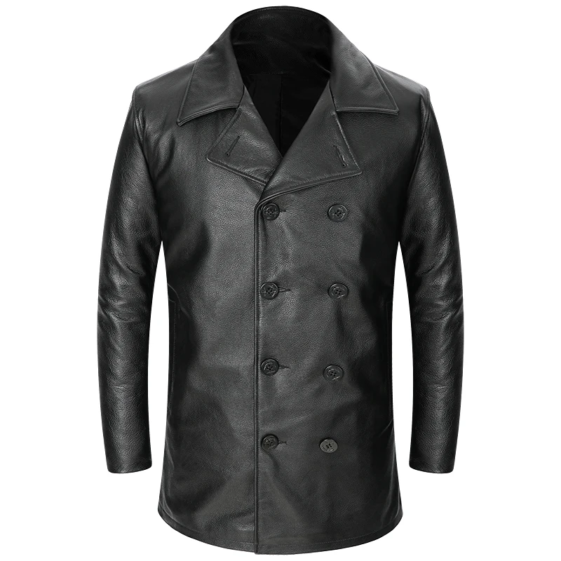 Классическая Военная военно-морская 740 двубортная куртка из бычьей кожи мужская