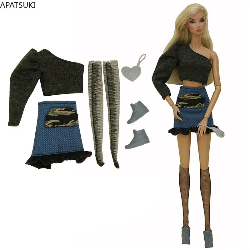 Фото Модные наряды для куклы Барби набор одежды кукол 1/6 аксессуары Джинсовая юбка на