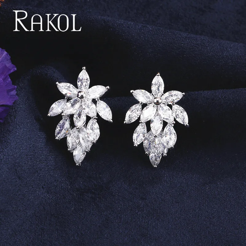 Женские серьги-пусеты RAKOL с полукруглыми кристаллами из фианита AAA модные
